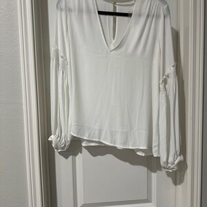 Lush White Relaxed Ruched Blouse